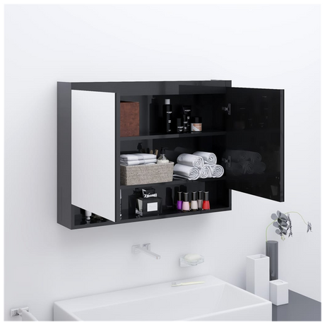 Bathroom Mirror Cabinet 80x15x60 cm MDF Shining Black