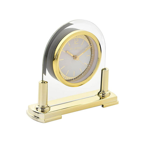 Wm.Widdop Glass Mantel Clock 2 Tone Dial Gold Stand