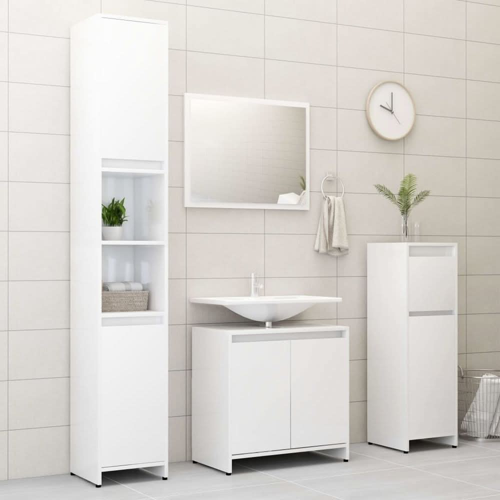 4 Piece Bathroom Furniture Set White Engineered Wood