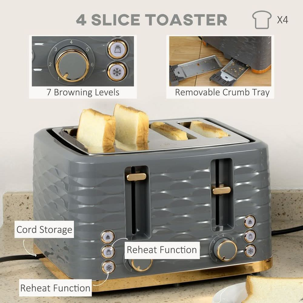 Kettle and Toaster Set 1.7L Rapid Boil Kettle & 4 Slice Toaster Grey