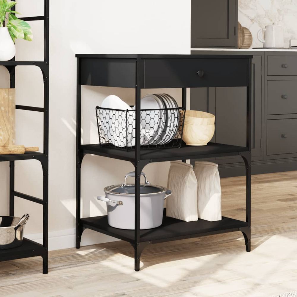 Kitchen Trolley Black 60x48x89.5 cm Engineered Wood