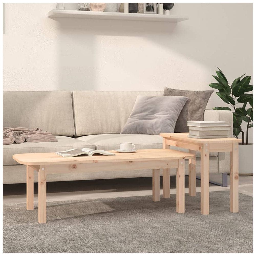 2 Piece Coffee Table Set Solid Wood Pine