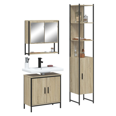 3 Piece Bathroom Furniture Set Sonoma Oak Engineered Wood