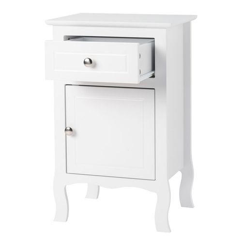 Country Style MDF Spray Paint Curved Feet One Draw One Door Night Table White