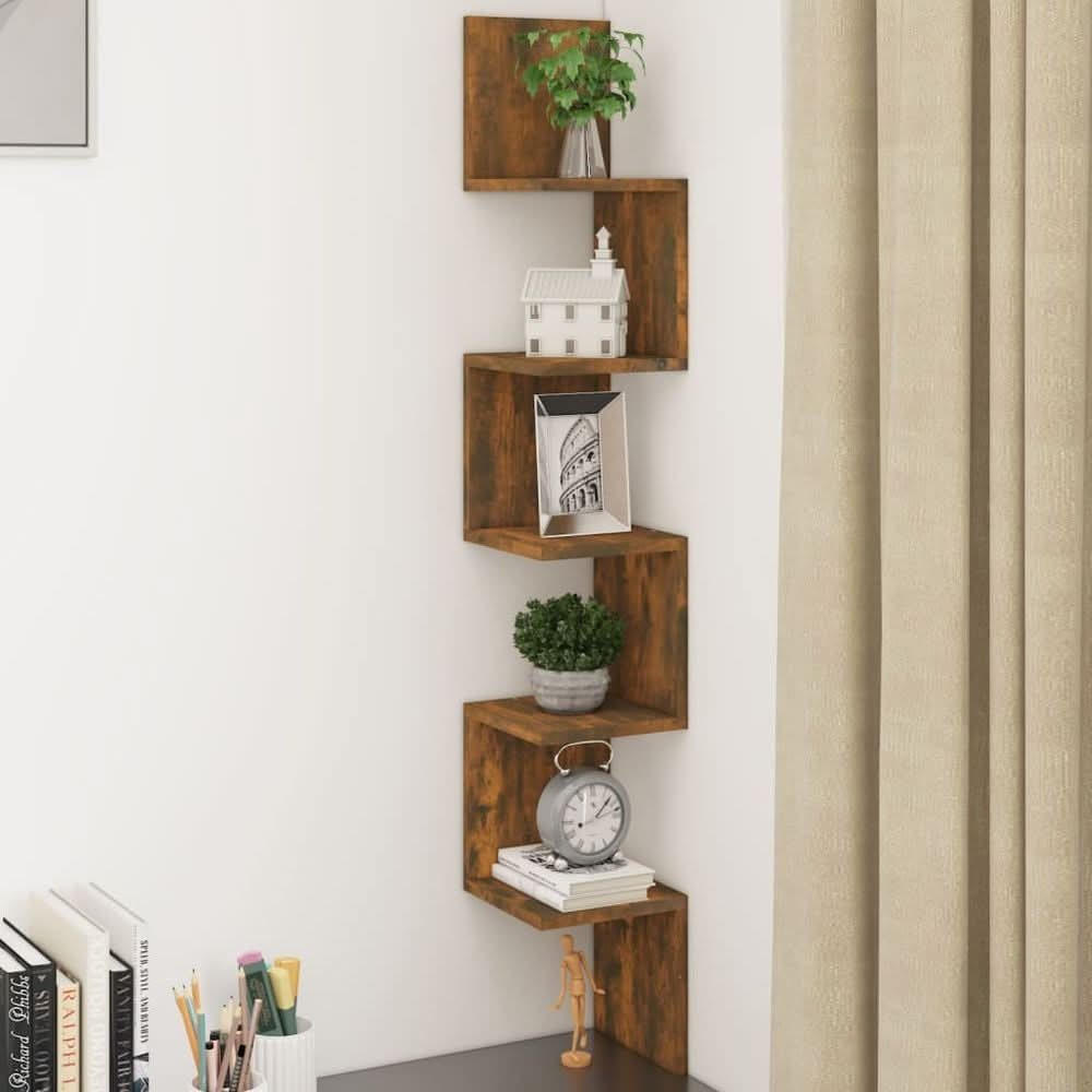 Wall Corner Shelf Smoked Oak 20x20x127.5 cm Engineered Wood