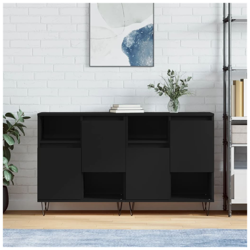 Sideboards 2 pcs Black Engineered Wood