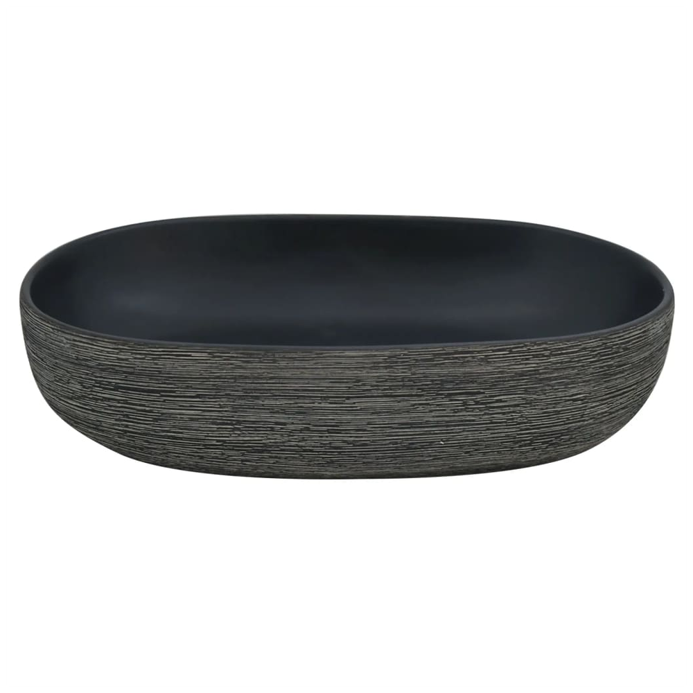 Countertop Basin Grey and Black Oval 59x40x14 cm Ceramic