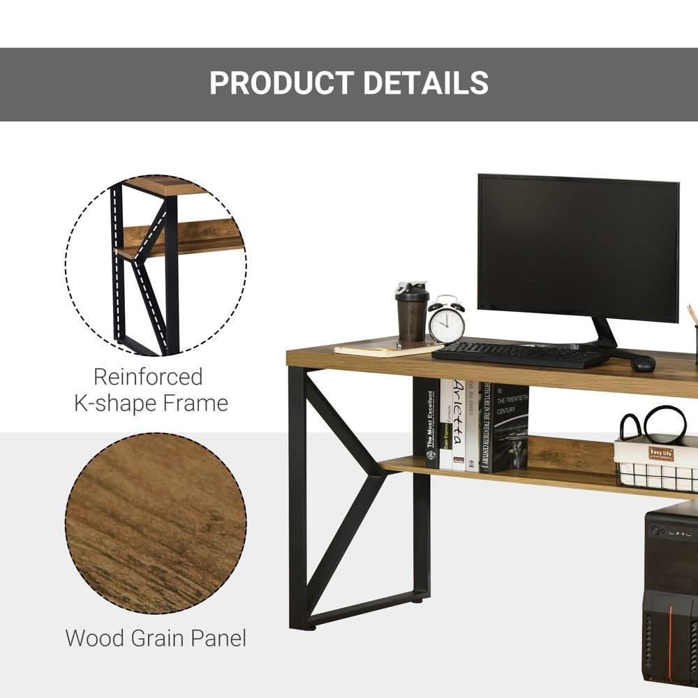 Computer Writing Desk K-Shaped Steel Leg Storage Shelf Home Office