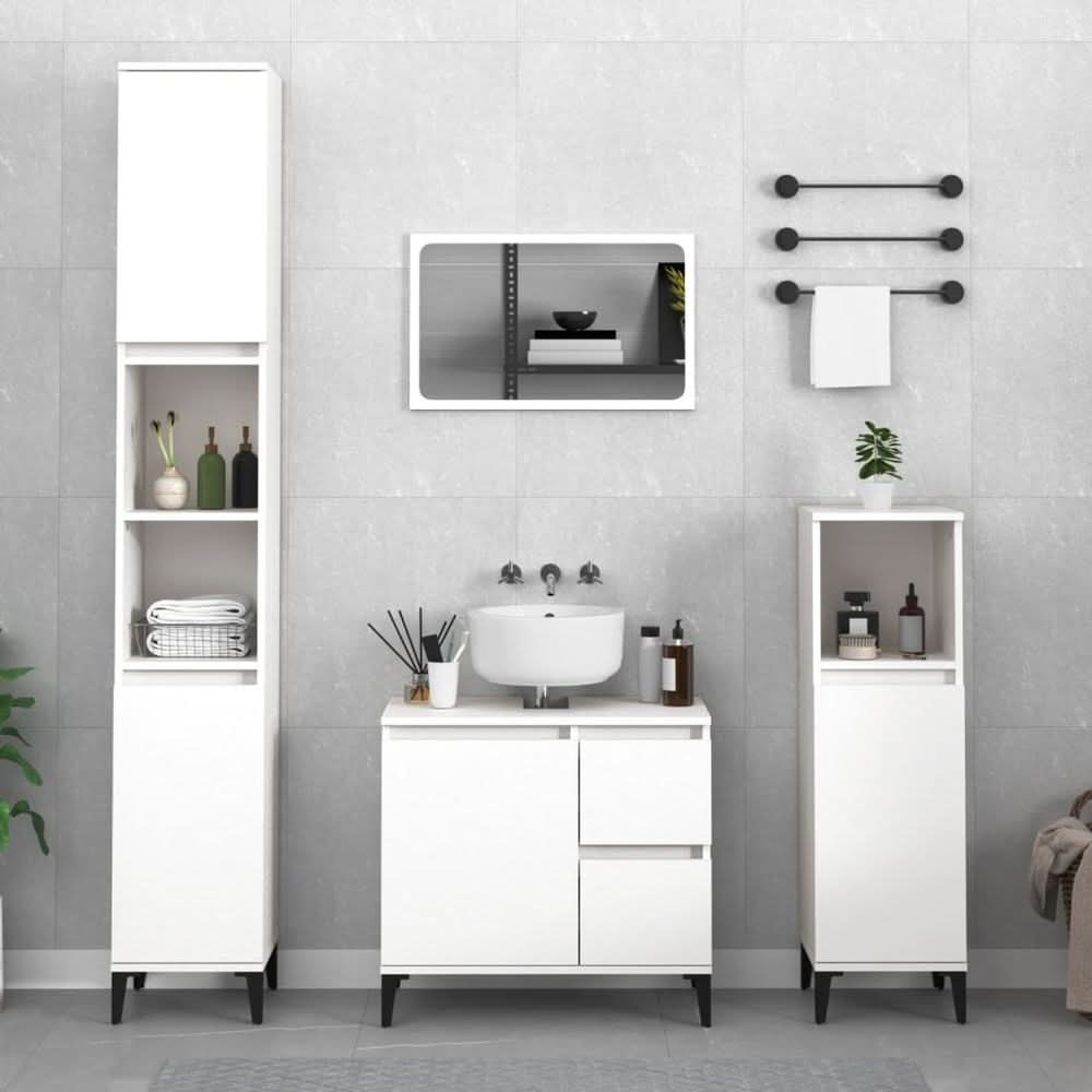 Bathroom Cabinet White 30x30x190 cm Engineered Wood