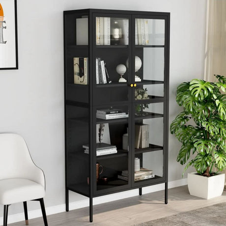 Display Cabinet Black 90x40x180 cm Steel and Tempered Glass