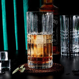 6 Highball Whisky Diamond Cut Transparent Whiskey Glasses