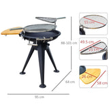 Round Fire Pit BBQ Wood Burning Grill Party Cutting Board Black