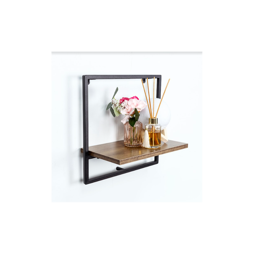 1 Tier Dark OAK Wall Shelf with Black Metal Frame