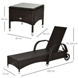 Garden Rattan Furniture 3 PC Sun Lounger Recliner Set & Side Table Patio Wicker