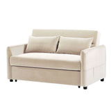 Double seat sofa bed sofa with pull-out bed, adjustable backrest with 2 lumbar pillows for small living rooms, apartments, etc.-Beige