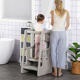 Kids Step Stool Adjustable Standing Platform Toddler Kitchen Stool Grey