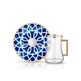 Dervish with Handle Blue Blanc Aria Tea Glass and Saucer