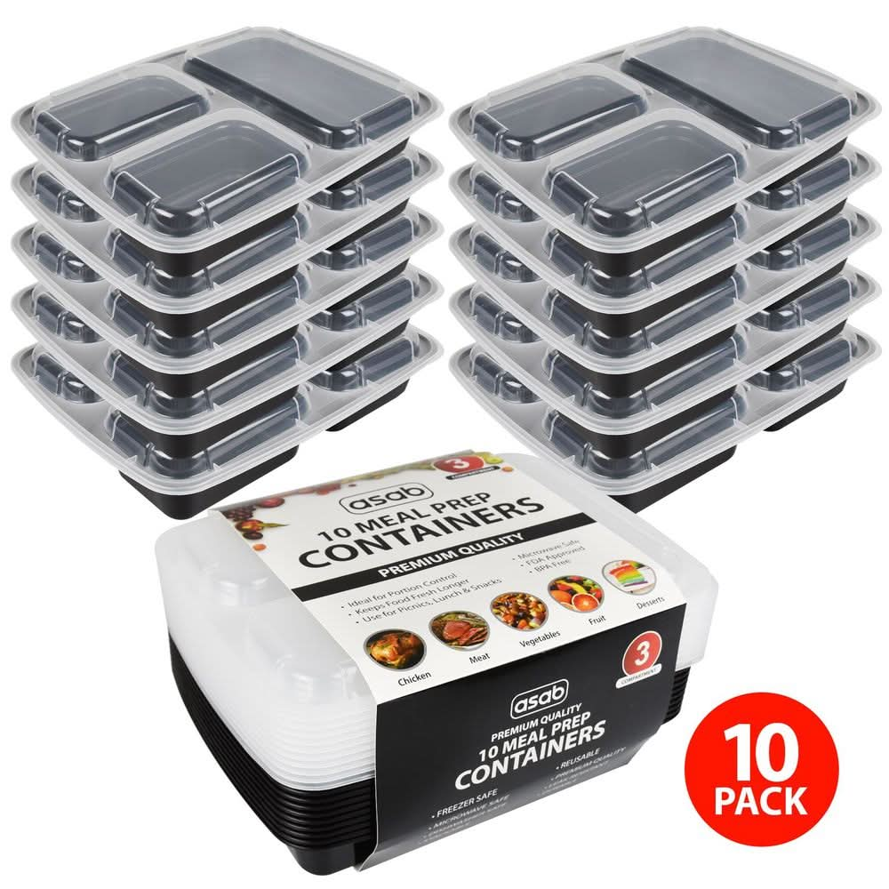 1x Meal Prep Container 3 Partitions 10PK