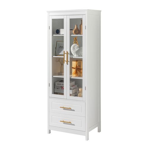 FCH MDF Spray Paint 2 Glass Doors 2 Pumping Cabinet White