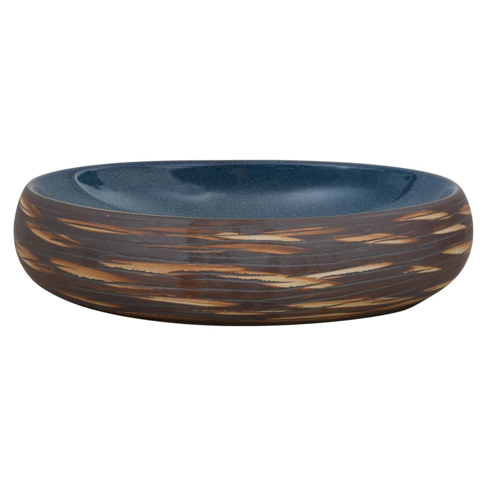 Countertop Basin Brown and Blue Oval 59x40x15 cm Ceramic