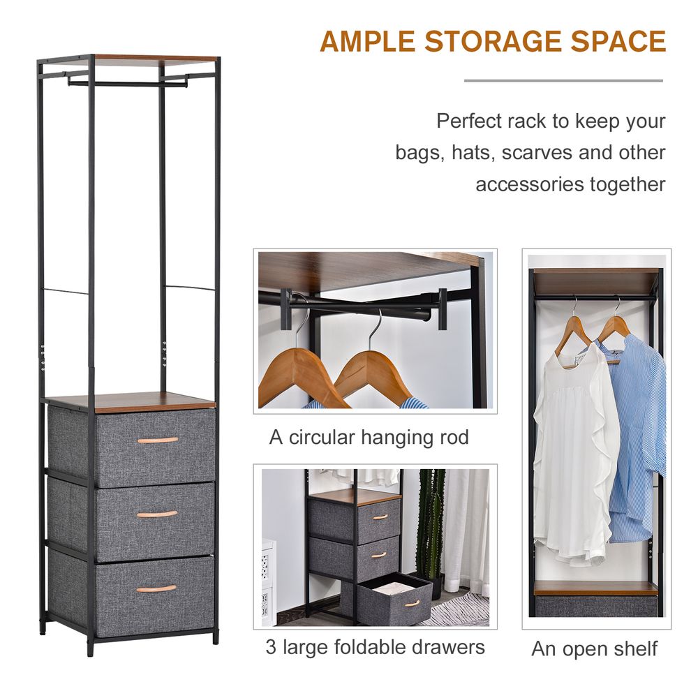 Storage Coat Rack Hallway Bedroom Organiser Shelves w/ Hanger, 3 Drawer