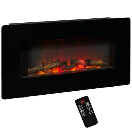 Electric Fireplace Heater Wall-Mount W/ Flame Effect Remote Control Timer