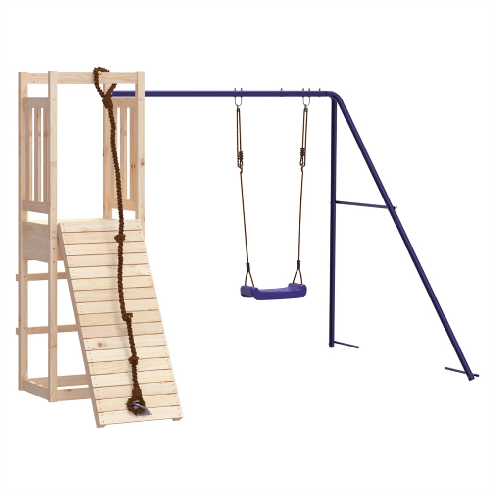 Playhouse with Climbing Wall Swing Solid Wood Pine