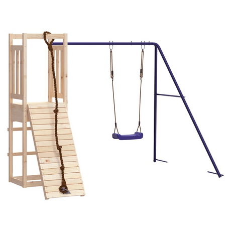 Playhouse with Climbing Wall Swing Solid Wood Pine