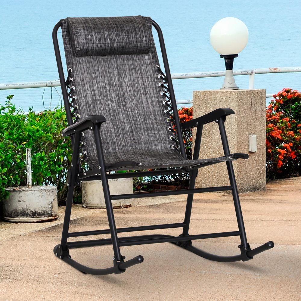 Outsunny Folding Rocking Chair Outdoor Portable Zero Gravity Chair