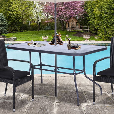 Aquatex Glass Garden Table Curved Metal Frame w/ Parasol Hole 4 Legs