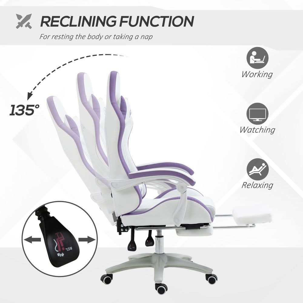 Vinsetto Racing Style Gaming Chair with Reclining Function Footrest, Purple