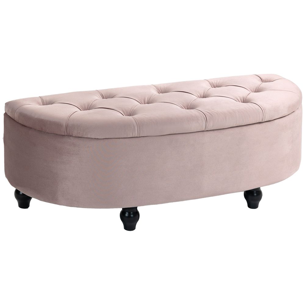 Semi-Circle Storage Ottoman Bench Tufted Upholstered Accent Footrest