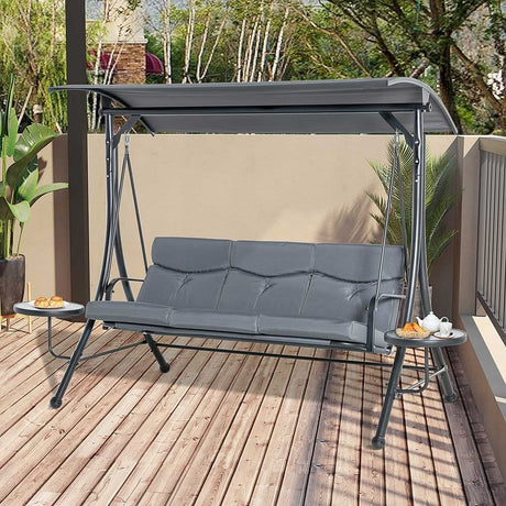 3 Seater Garden Swing Chair & Adjustable Canopy, Cushion & Coffee Tables