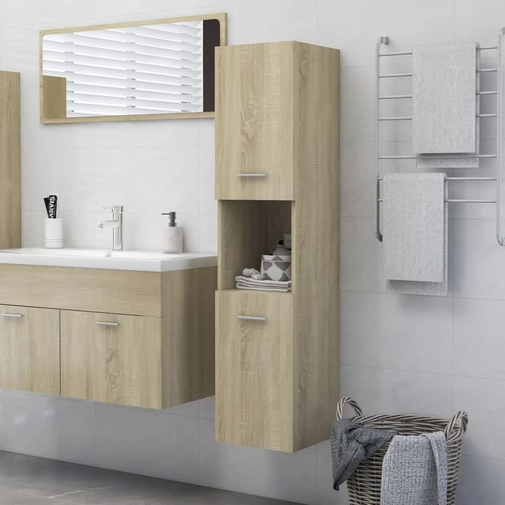 Bathroom Cabinet Smoked Oak 30x30x130 cm Engineered Wood