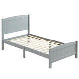 Twin Pine Single-Layer Core Vertical Stripe Full-Board Curved Bed Head With The Same Bed Foot Wooden Bed Grey