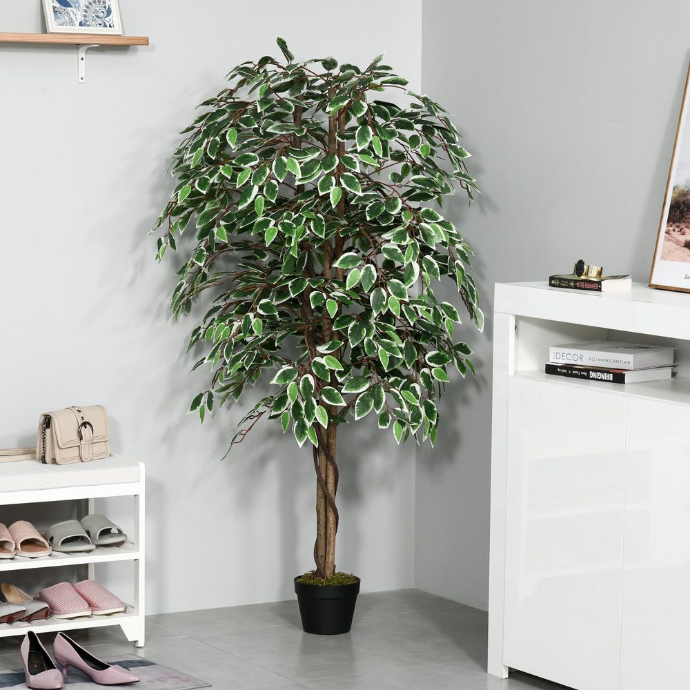 Artificial Ficus Silk Tree with Nursery Pot, Decorative Fake Plant, 160cm