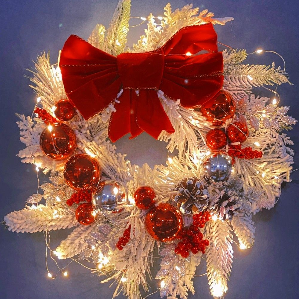 2023 New Christmas Wreath Front Door Christmas Wreath Red Ball Ornaments Door Window Mantle Indoor Outdoor Christmas Decoration