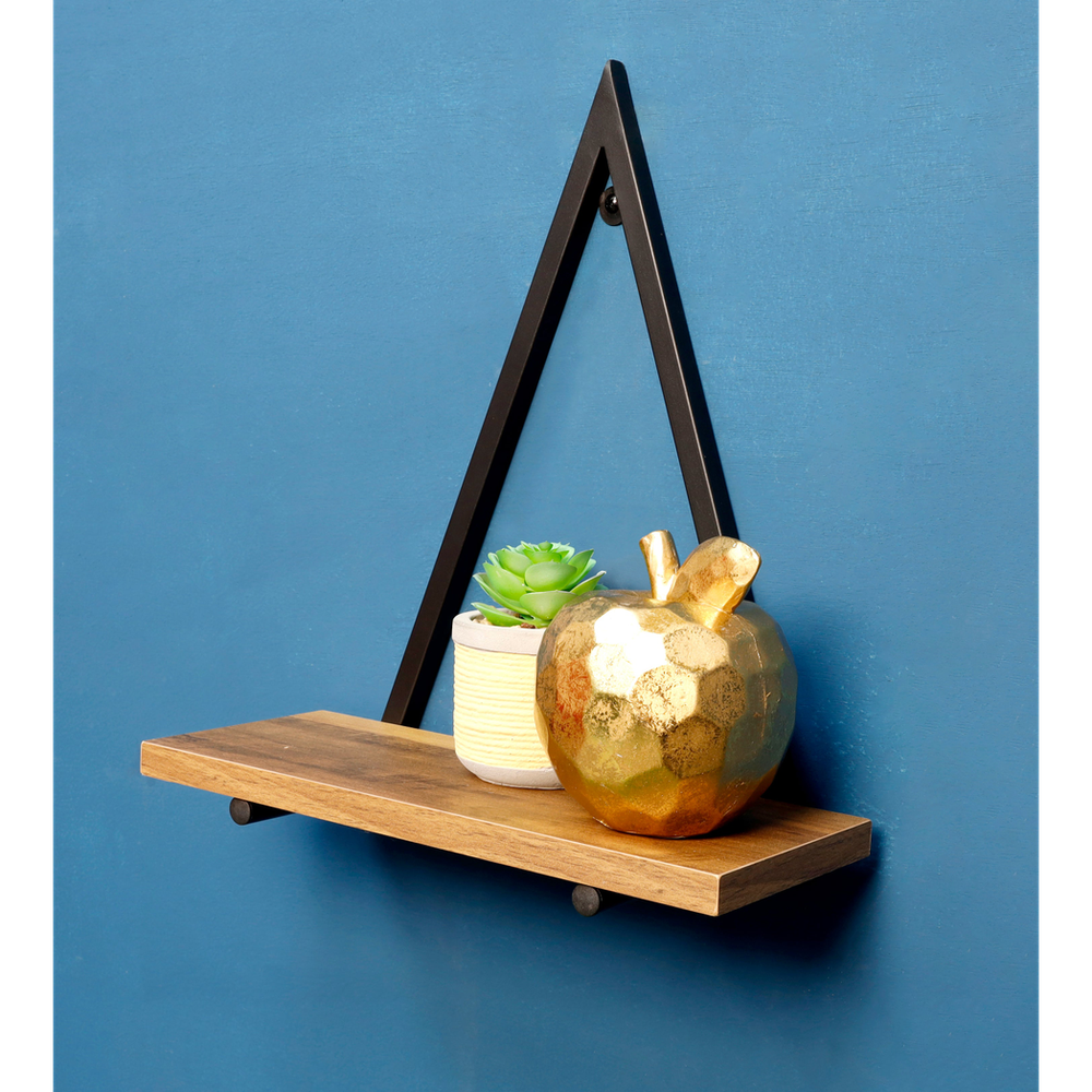 1 Tier Dark OAK Triangle Wall Shelf with Black Metal Frame