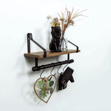 1 Tier Dark Oak Wall Shelf with Black Rail Hanging Frame