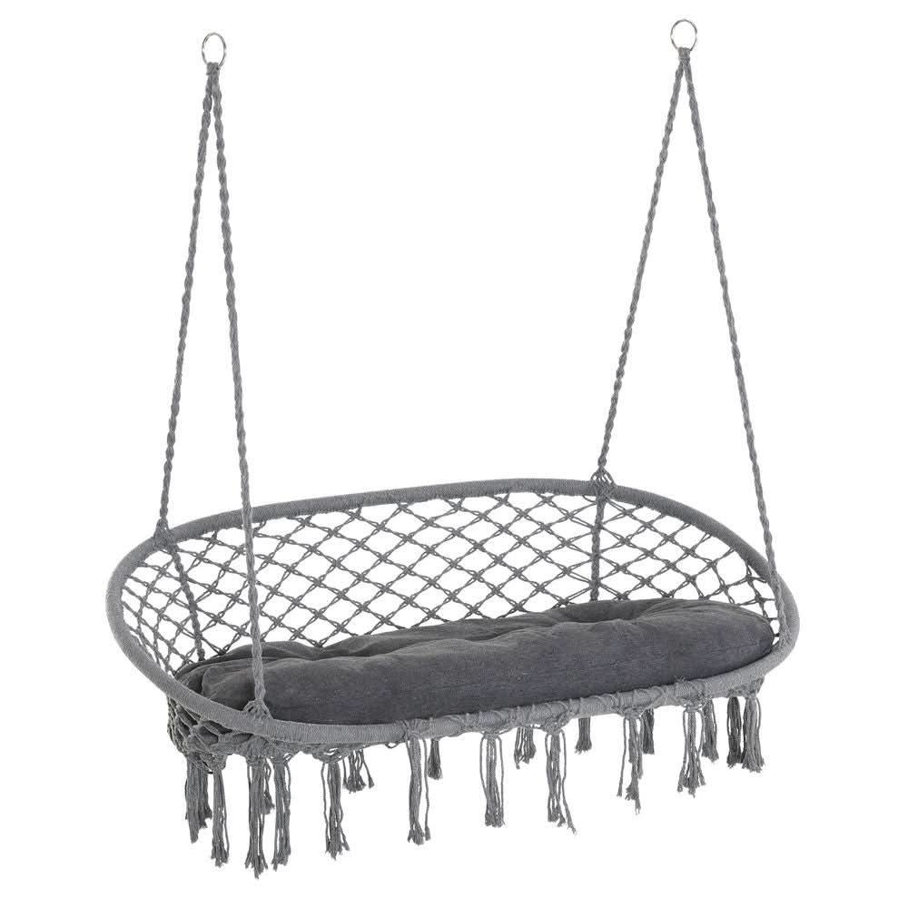 Hanging Hammock Chair Cotton Rope Swing & Metal Frame Large Macrame, Dark Grey