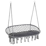 Hanging Hammock Chair Cotton Rope Swing & Metal Frame Large Macrame, Dark Grey