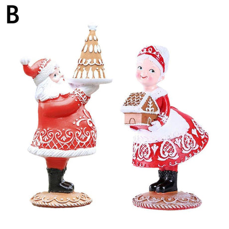 2024 Mr,Santa And Mrs.Santa Christmas Figurines Vintage Christmas Decorations Resin Gingerbread Santa Couple Statue Decor Gitfs