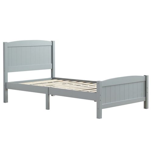 Twin Pine Single-Layer Core Vertical Stripe Full-Board Curved Bed Head With The Same Bed Foot Wooden Bed Grey