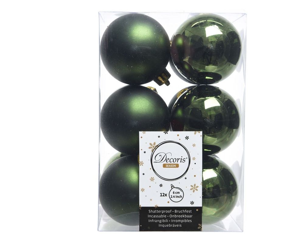 Shatterproof Pine Green Bauble  6cm Pack of 12 - Christmas