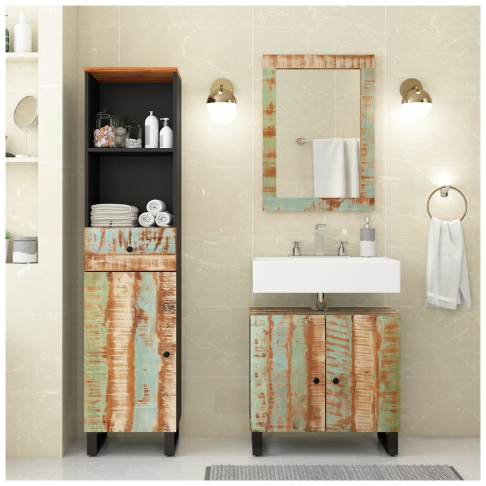 3 Piece Bathroom Furniture Set Solid Wood Reclaimed