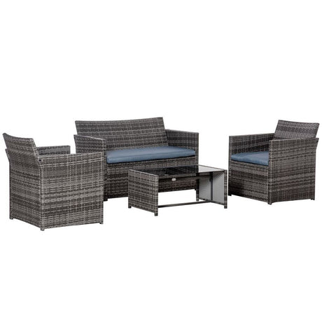 4pc Patio Garden Rattan Wicker Sofa 2-Seater Loveseat Chair Table Grey