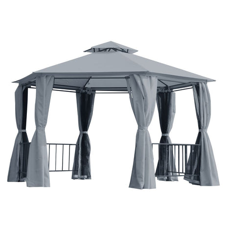 Hexagon Gazebo Patio Party Tent Outdoor Garden Shelter 2 Tier Roof & Side Panel