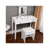 【】Flip Single Mirror Double Drawers Straight Feet Dresser White