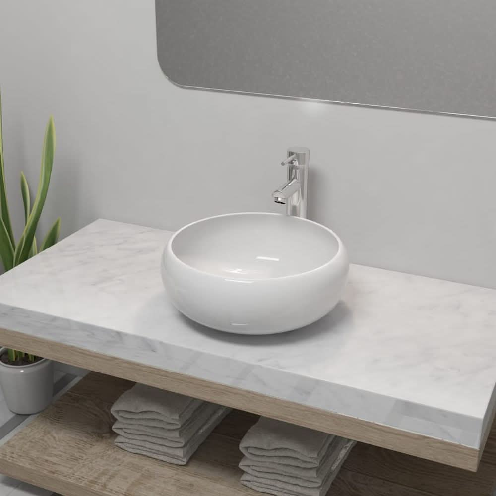 Bathroom Basin with Mixer Tap Ceramic Rectangular White