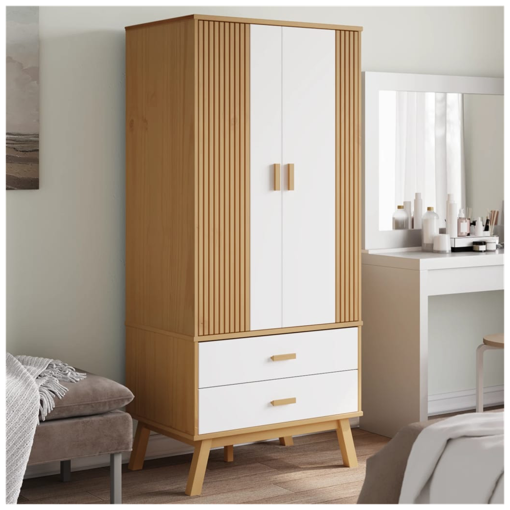 Wardrobe OLDEN White and Brown 76.5x53x172 cm Solid Wood Pine